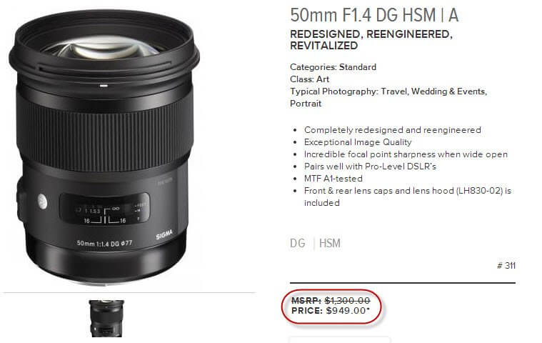 Sigma หั่นราคา 50mm F1.4 Art Lens
