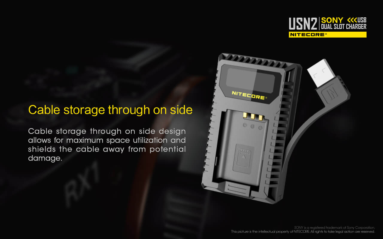 Nitecore USN2 Sony USB Dual Slot Charger for NP-BX1 Battery