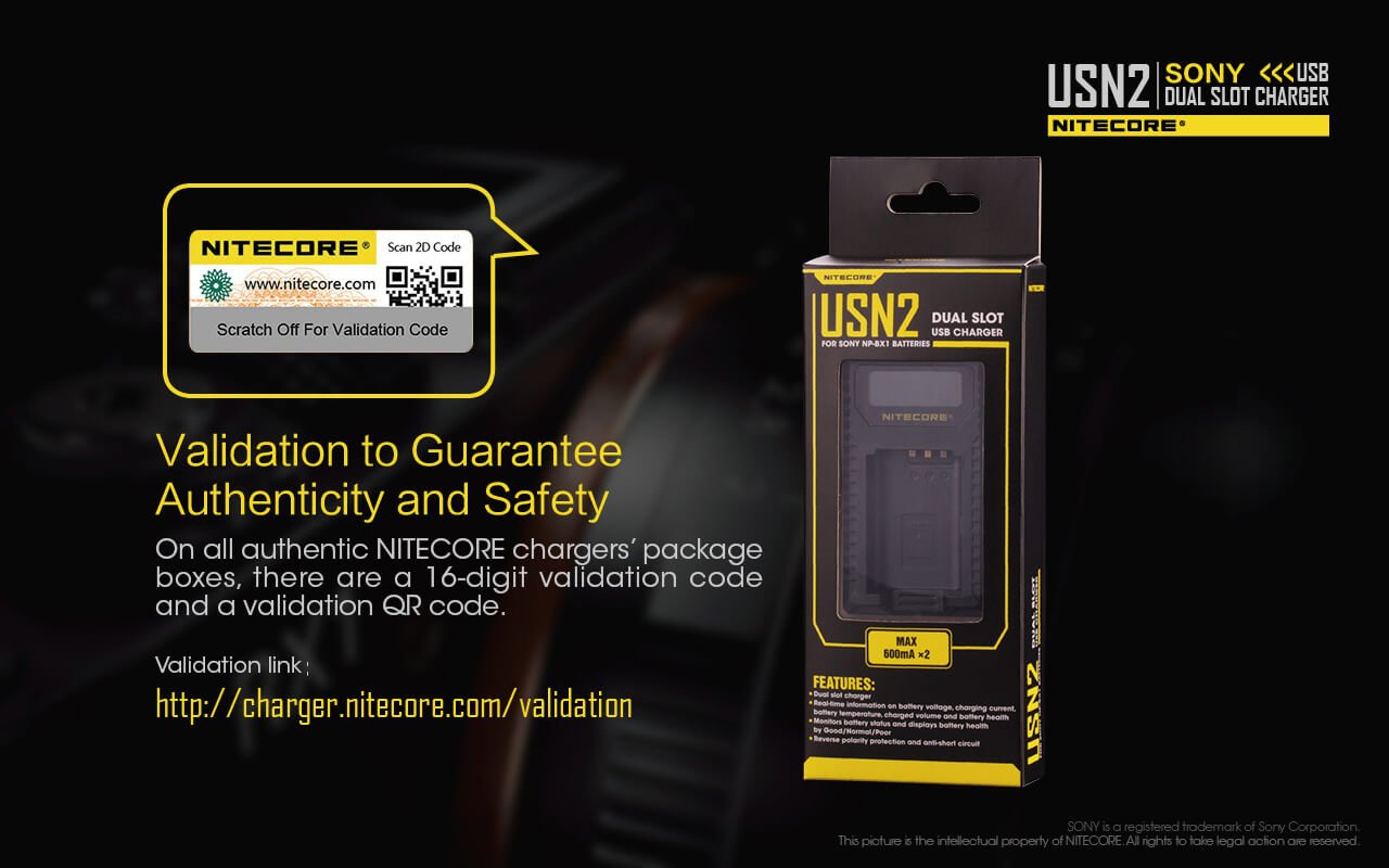 Nitecore USN2 Sony USB Dual Slot Charger for NP-BX1 Battery
