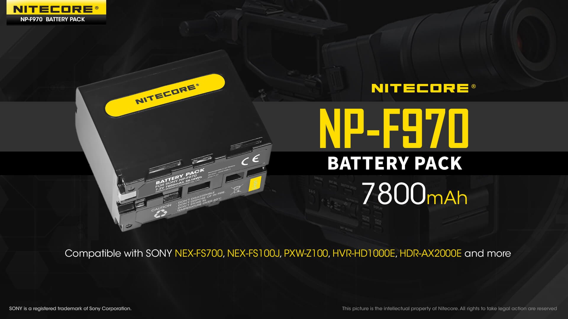 Nitecore Battery NP-F970 7,800mAh 7.2V for Sony Video Cameras