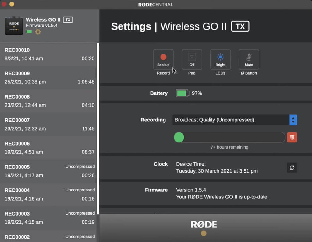 RODE-wireless-GO-II-update-central-recording
