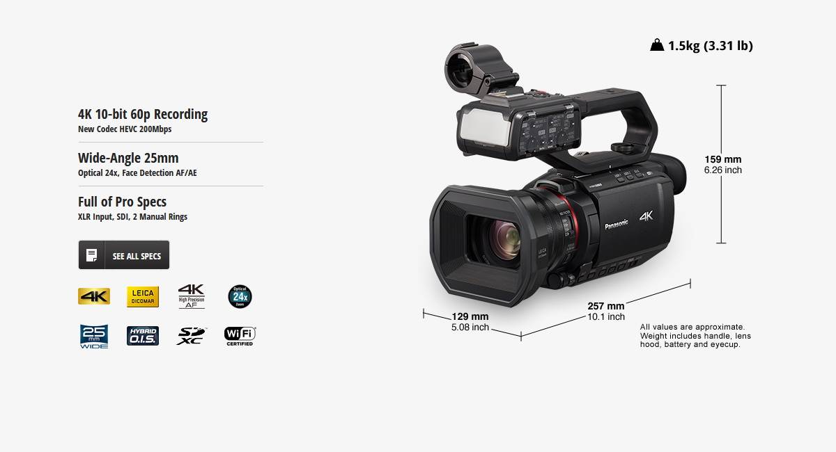 Panasonic HC-X2000 UHD 4K 3G-SDIHDMI Pro Camcorder with 24x Zoom