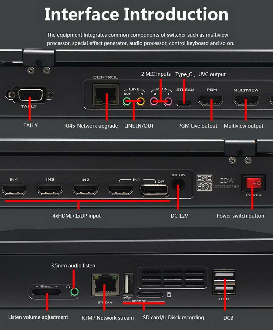 DeviceWell HDS9325 11.6 5-CH Portable Video Switcher