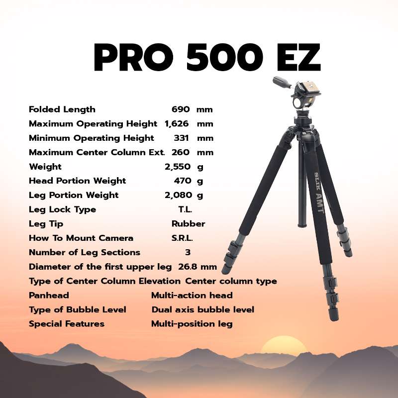 SLIK Pro 500EZ Tripod with SH-707E multi-action Pan Head (ประกันศูนย์ 10 ปี) 13 SLIK Pro 500EZ Tripod with SH-707E multi-action Pan Head