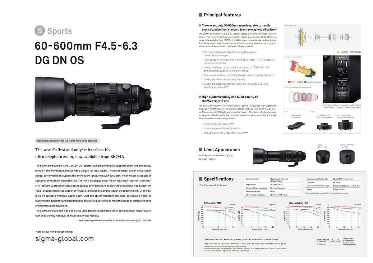 Sigma 60 600mm F4.5 6.3 S DG DN OS Lens 997