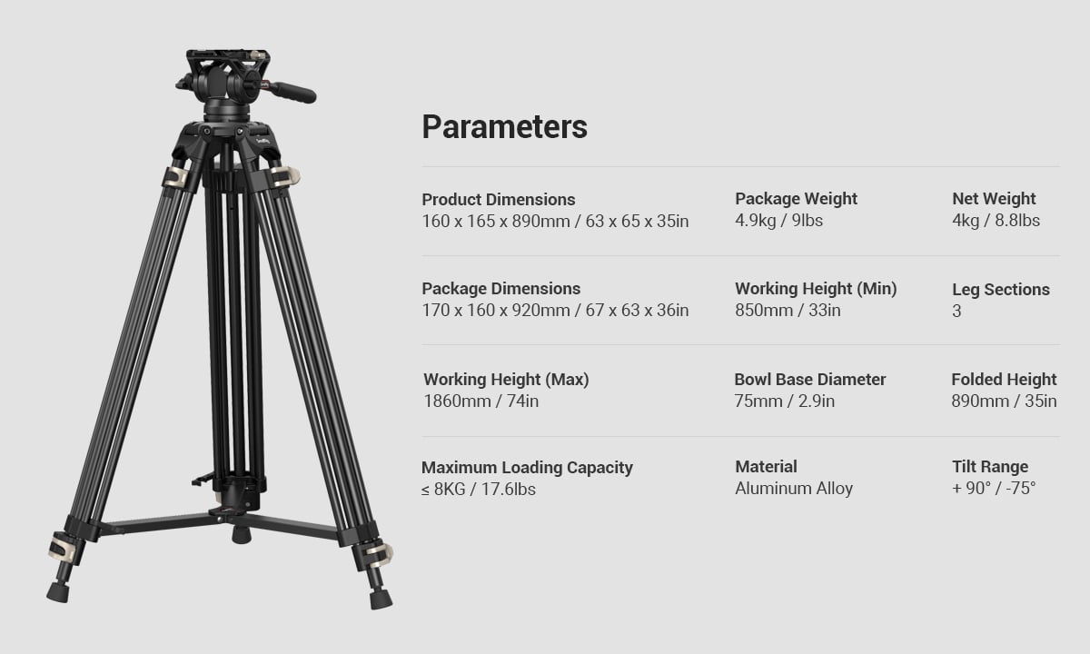 SmallRig (3751) Heavy-Duty Fluid Head Tripod AD-01 Detail