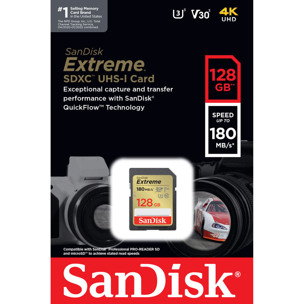 SanDisk 128GB Extreme SDXC card + RescuePro Deluxe up to 180 MB/s UHS-I  Class 10 U3 V30 for Smartphone