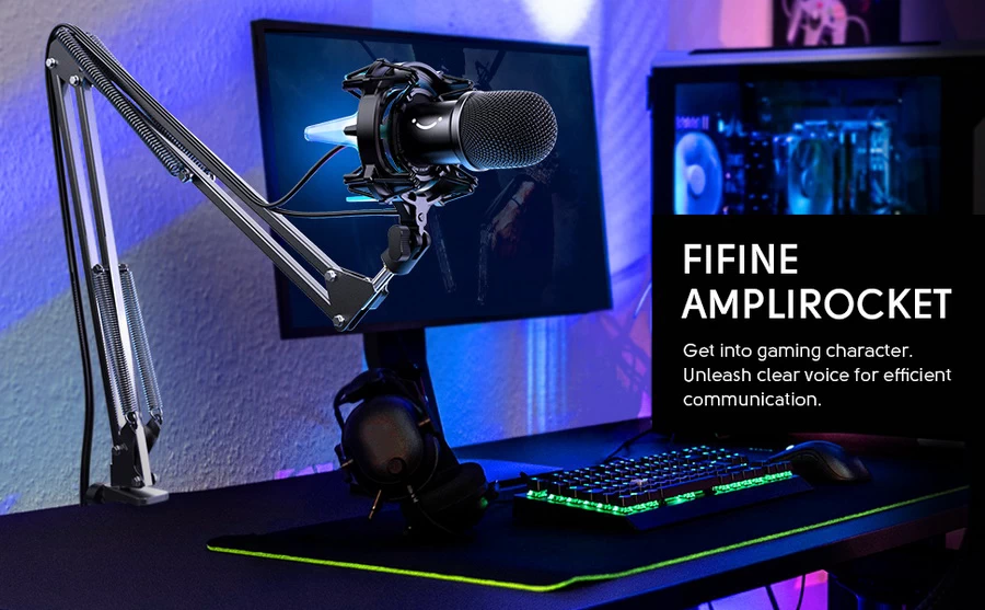 FIFINE K651 USB Dynamic Microphone Bundle with RGB Shockmount & Touch-Sensitive Mute Button