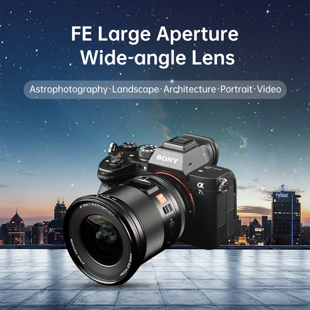 -ทางยาวโฟกัส 16 มม., รูรับแสงขนาดใหญ่ F1.8 - โครงสร้างออปติคอล 15 ชิ้นใน 12 กลุ่ม รวมถึงเลนส์ ED 4 ชิ้นและเลนส์ Aspheric 3 ชิ้น - การเคลือบหลายชั้น HD Nano พร้อมการเคลือบกันน้ำและกันเพรียง - รูรับแสงแบบอิเล็กทรอนิกส์, โฟกัสภายใน, ความยาวเลนส์คงที่ - มอเตอร์โฟกัส STM ไร้เสียงรบกวน - โครงสร้างโลหะที่มีความแม่นยำ ป้องกันฝุ่น