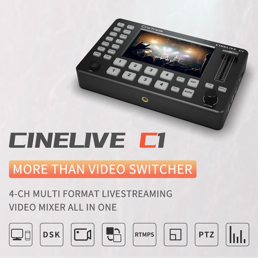 CineTreak CineLive C1 Compact 4-Channel HDMI Streaming Video Switcher with 5 Display (ประกันศูนย์ 1 ปี) 13 CineTreak CineLive CL-C1 Compact 4-Channel HDMI Streaming Video Switcher with 5 Display
