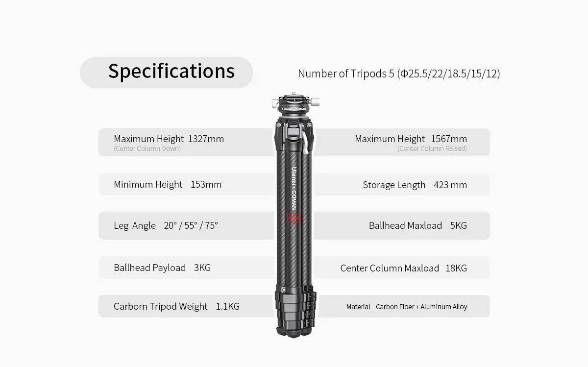 Ulanzi ZERO-Y Professional Carbon Travel Tripod (3028)