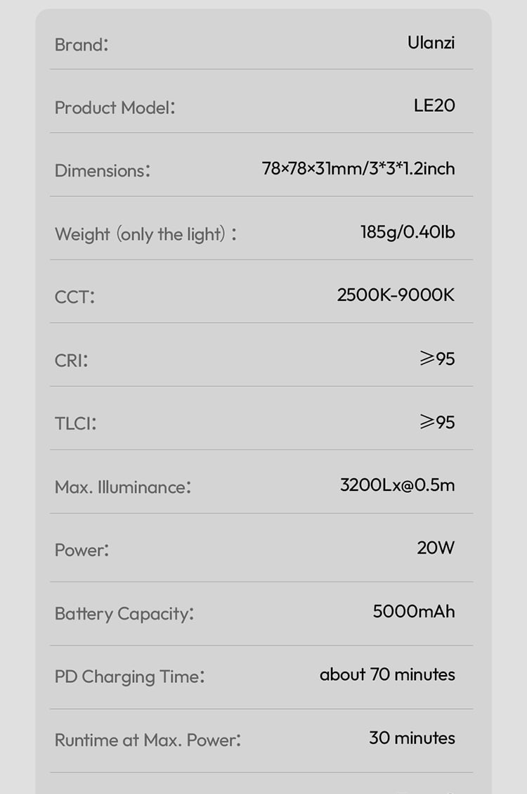 Ulanzi LE20 20W RGB Pocket Light 16